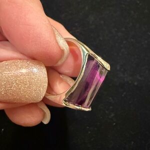 Purple Glass Barrel Ring with Gold Accents